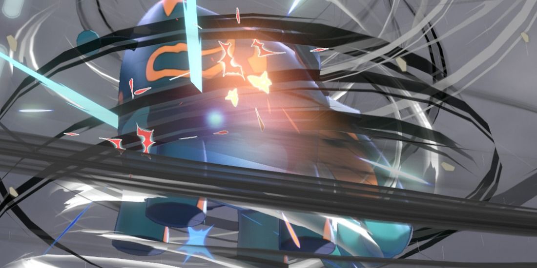 Copperajah flies in a tornado caused by Hurricane in Pokémon Sword & Shield