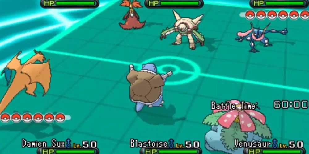 A triple battle in Pokemon X and Y