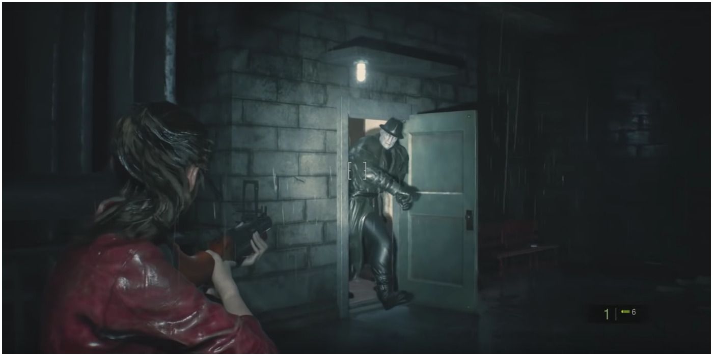 A gameplay screenshot from the Resident Evil 2 remake