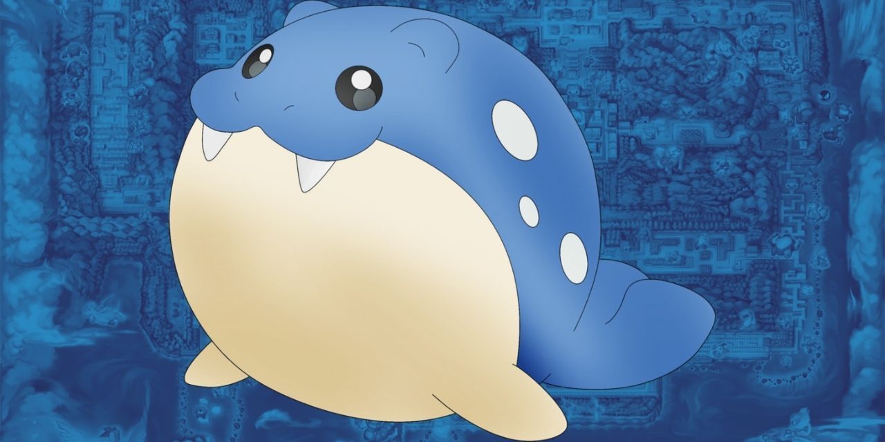 Spheal looking to the left against a blue background