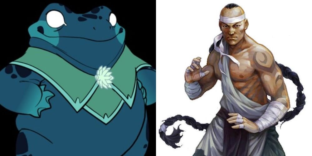 Atul next to a neutral good monk from D&D