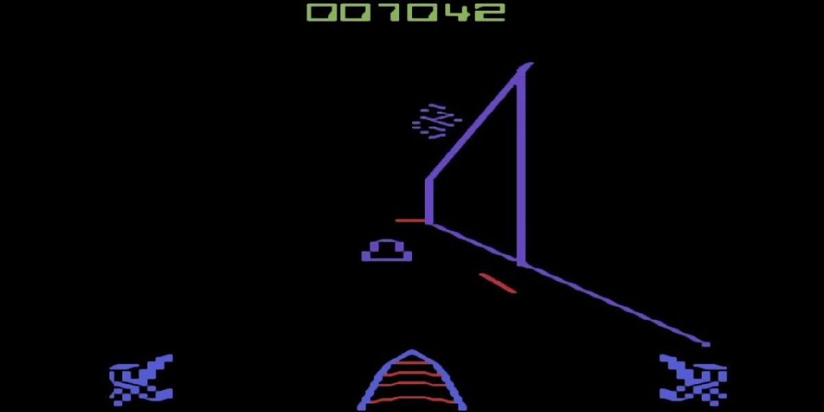 Blasting stuff in Star Wars Arcade Atari 2600 port