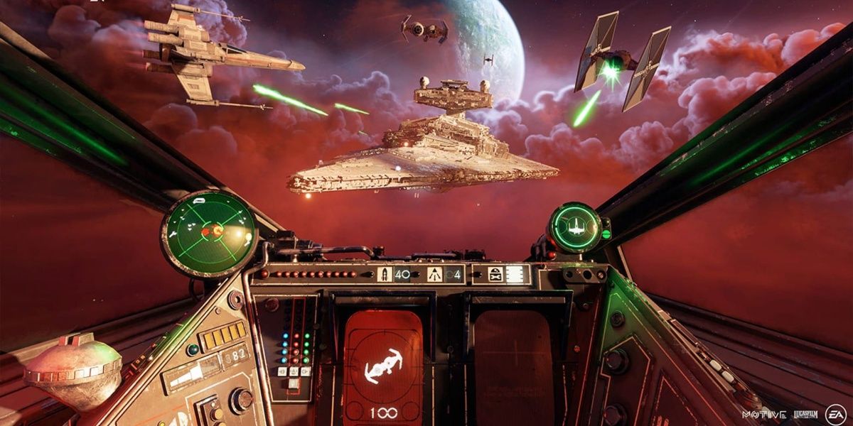 Star Wars Squadrons Heading Back To A Star Destroyer With A TIE Bomber