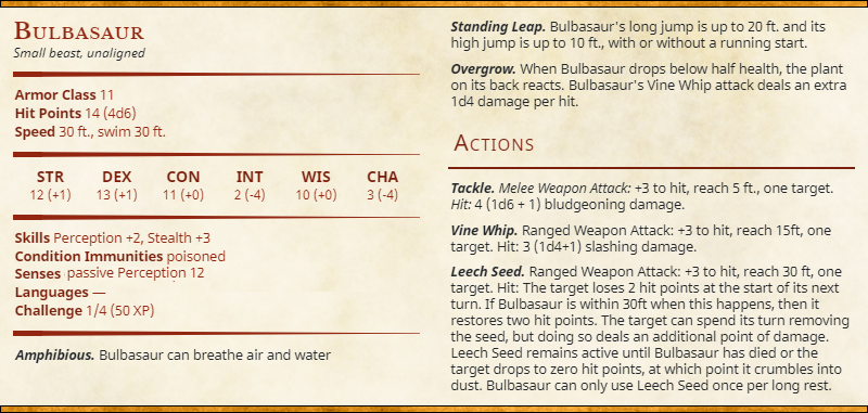 bulbasaur D&amp;D