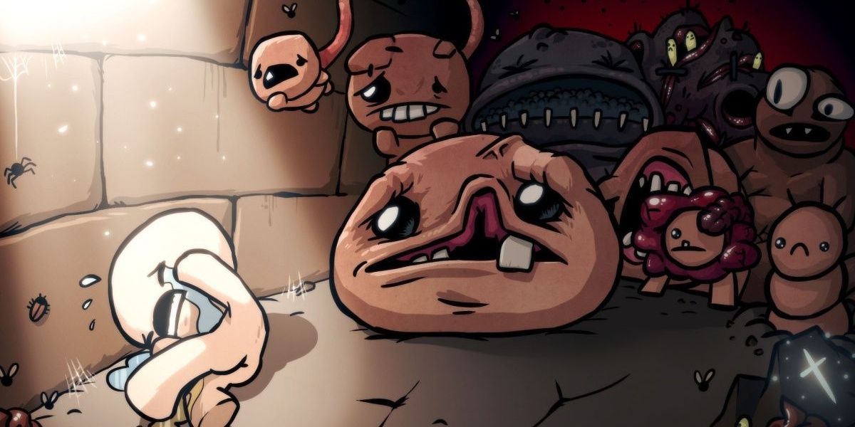 Isaac crying surrounded by monsters
