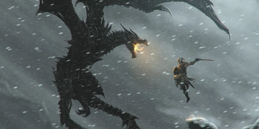 Dovahkiin fighting dragon