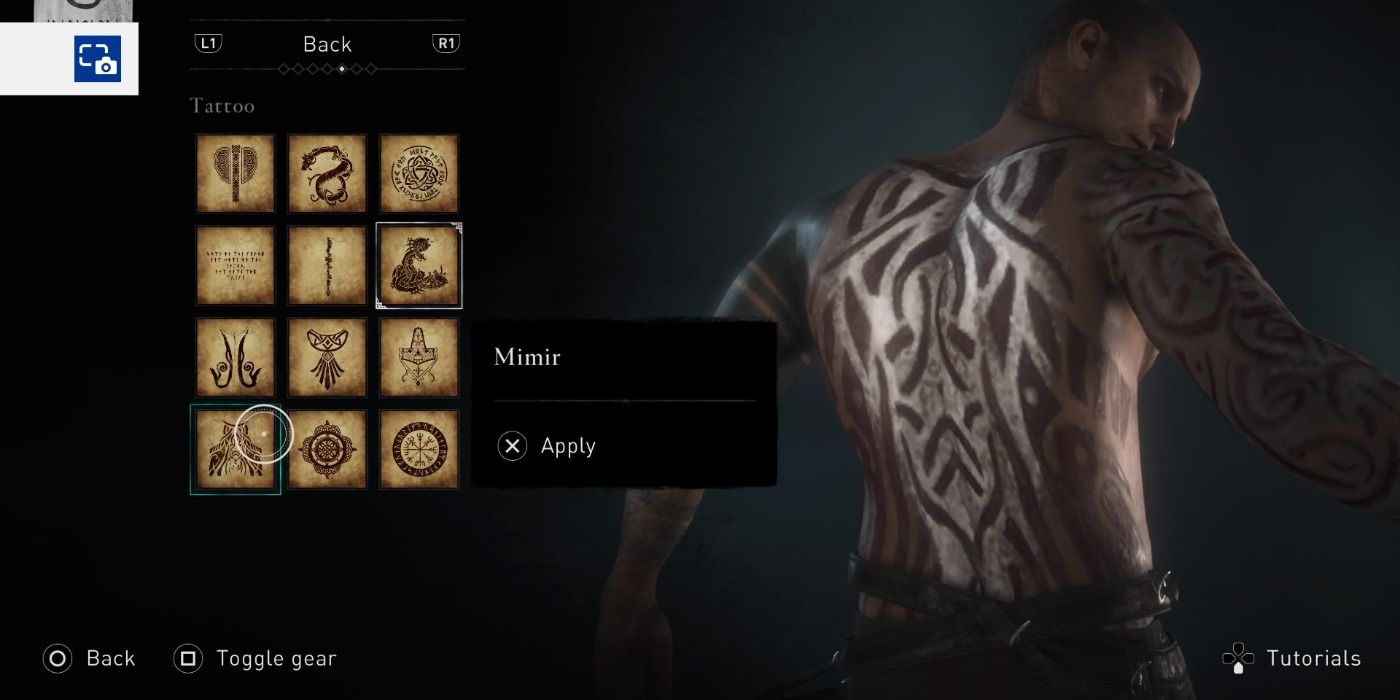 Mimir back tattoo in Assassin's Creed Valhalla