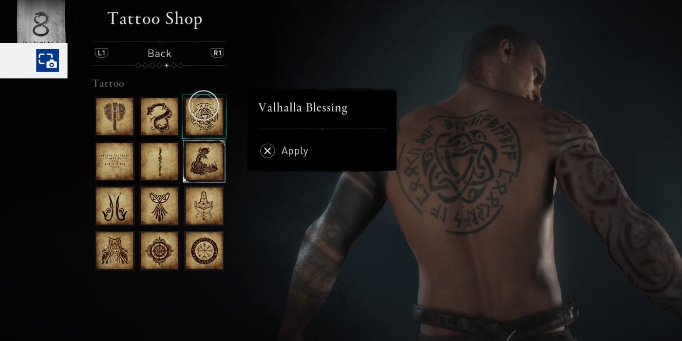 Valhalla Blessing back tattoo in Assassin's Creed Valhalla