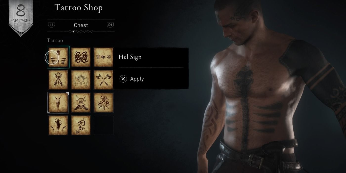 Hel Sign front tattoo in Assassin's Creed Valhalla