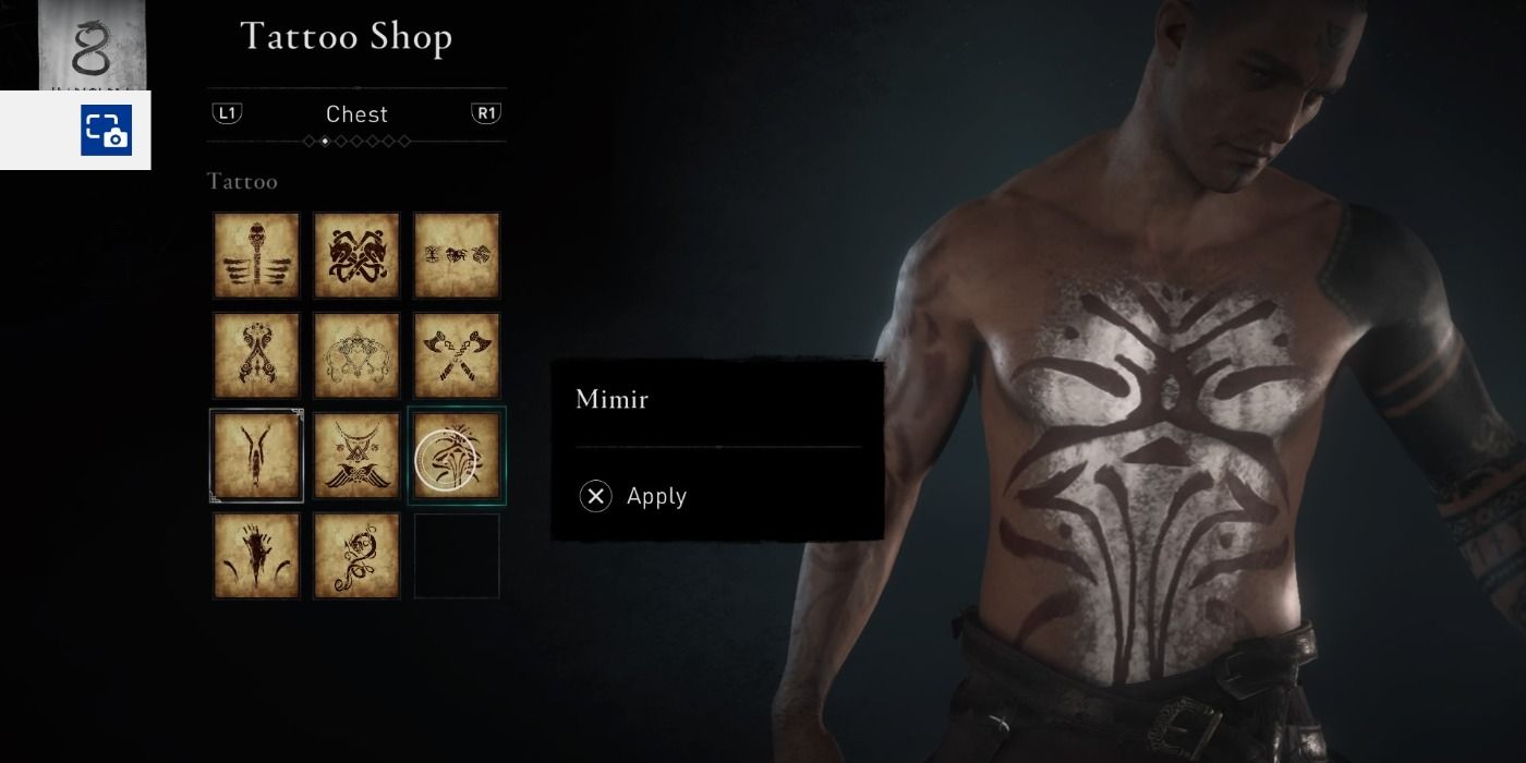 Mimir front tattoo in Assassin's Creed Valhalla
