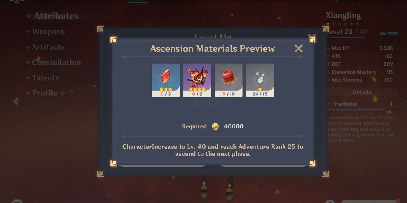 Example Of Ascension Menu/Materials Needed In Genshin Impact