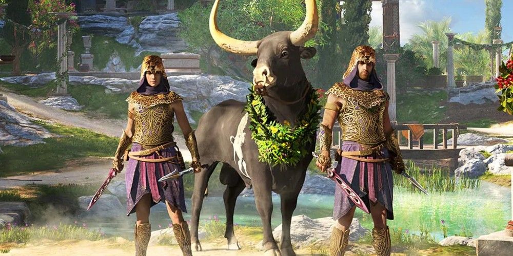 Sacred Bull skin nd Dionysos armor sets from Dionysos DLC Assassin's Creed Odyssey