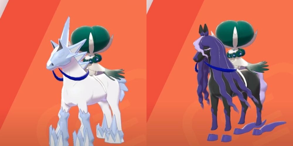 Both of Calyrex's fused forms in the Crown Tundra Pokedex