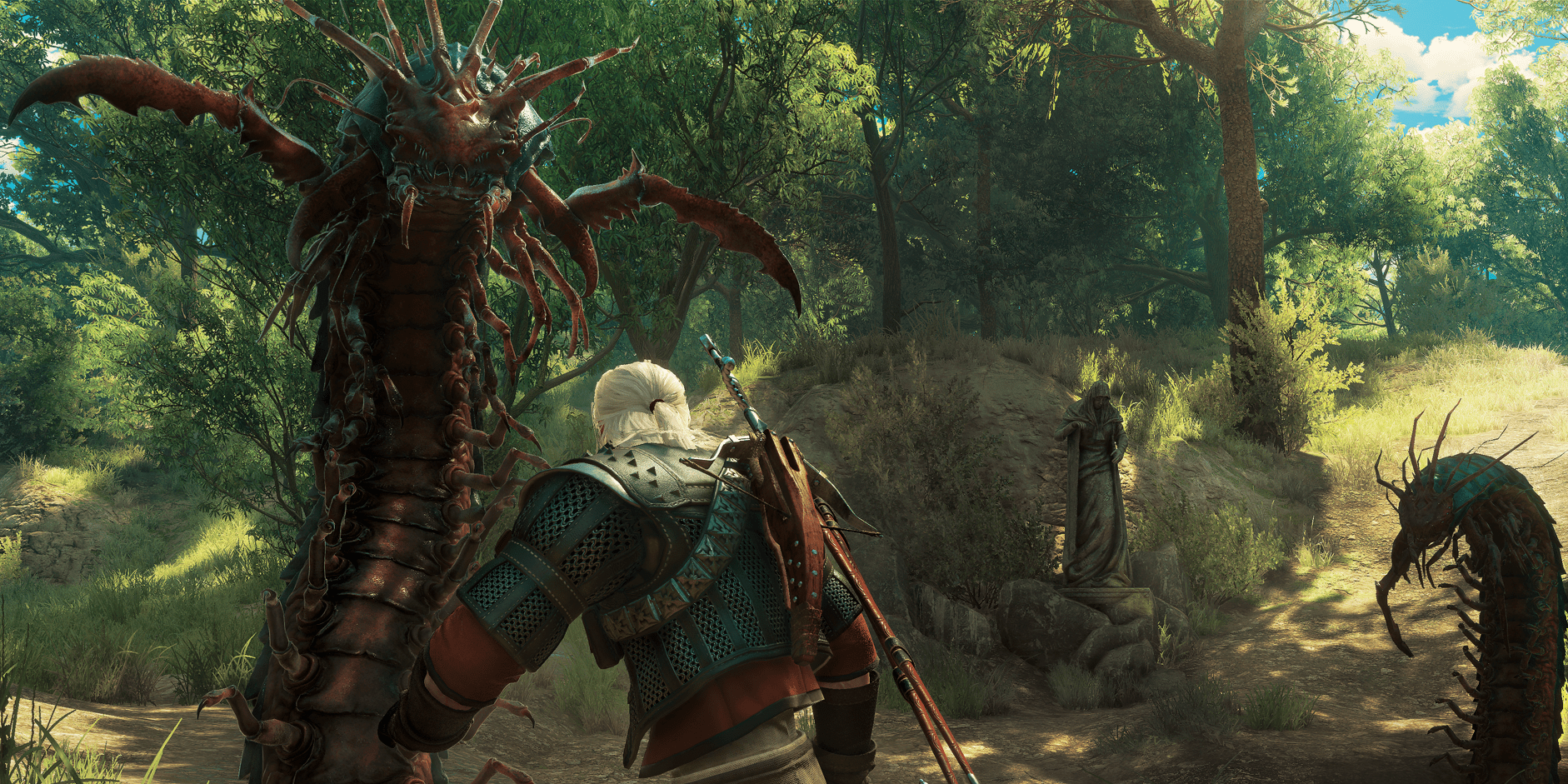 Geralt Fighting a group of Centipedes