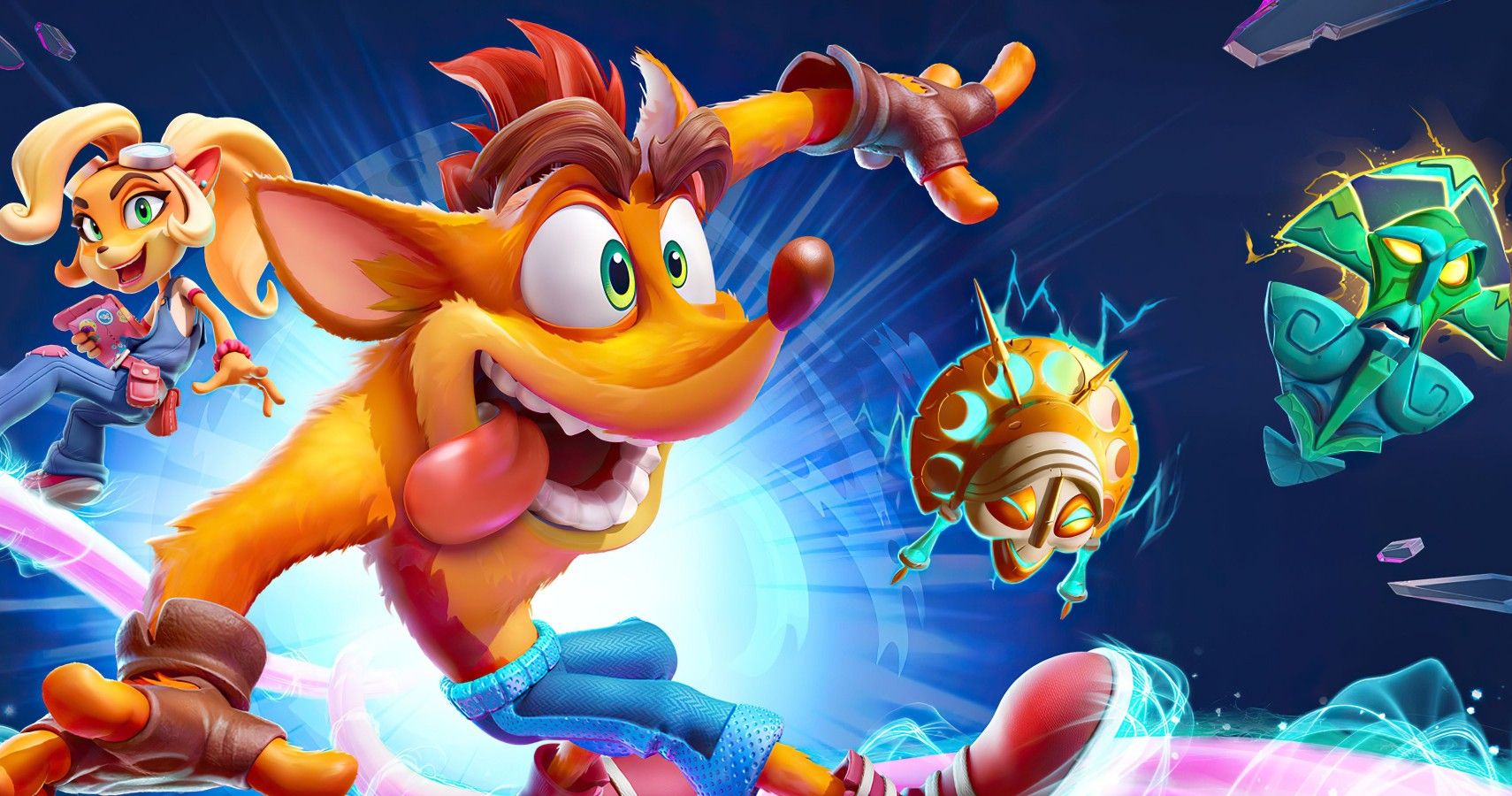 Crash, Coco, and two masks