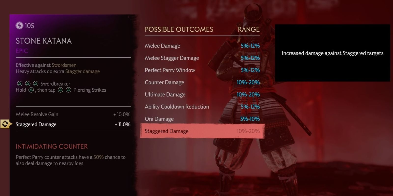 A view of the staggered damage states bonus in the gear loadout