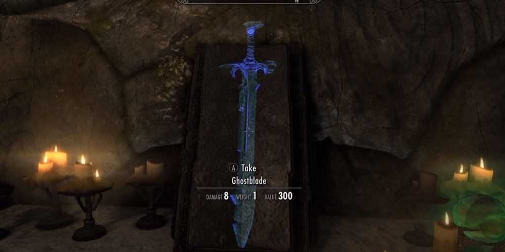 The Ghostblade on its pedestal in Skyrim