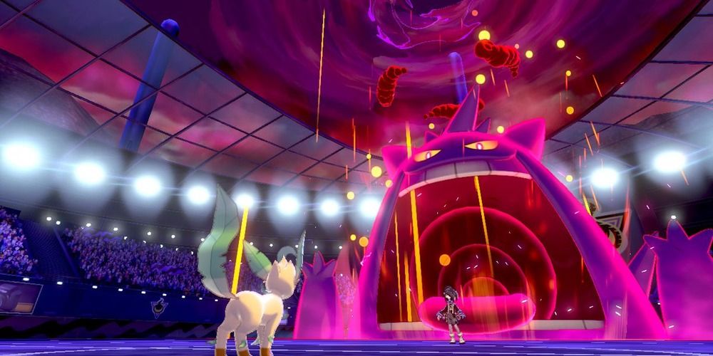 Leafeon facing off against Gigantamax Gengar in Pokemon Sword & Shield online