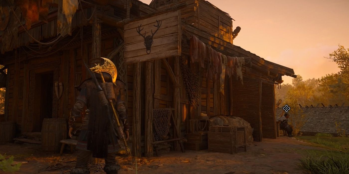 Assassin's Creed Valhalla: Eivor Looking At The Hunters Hut