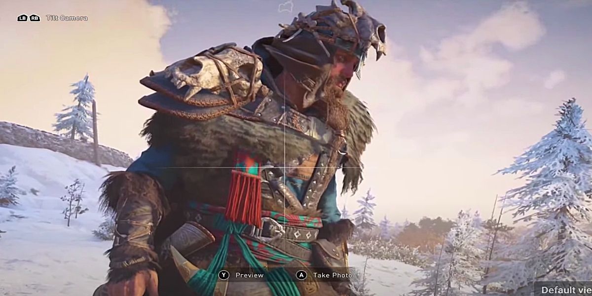 Hunstman Armor Set standing on snowy plain in Assassin's Creed Valhalla