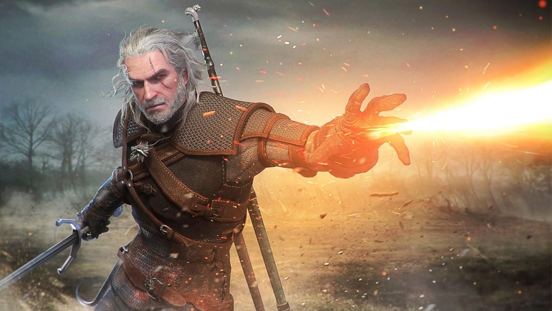 geralt using the igni sign in the witcher 3