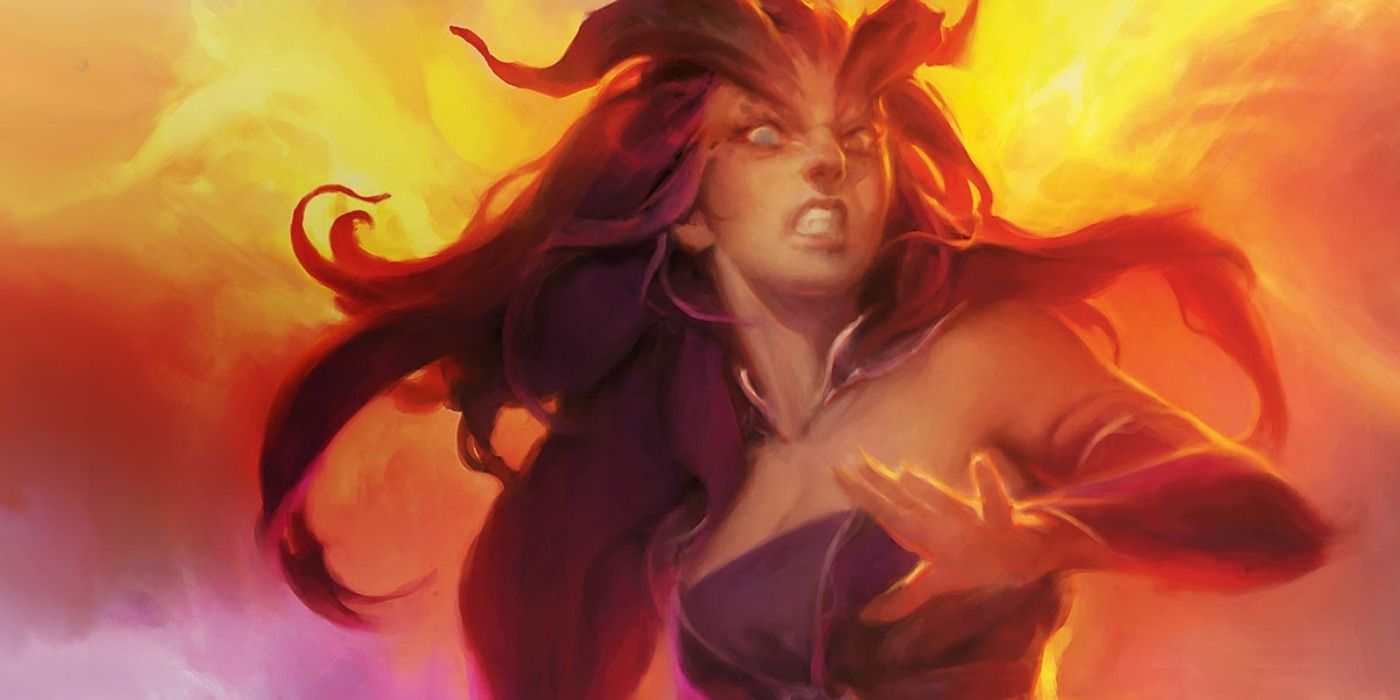 image of Farideh startled and surrounded by flame from Dungeons and Dragons
