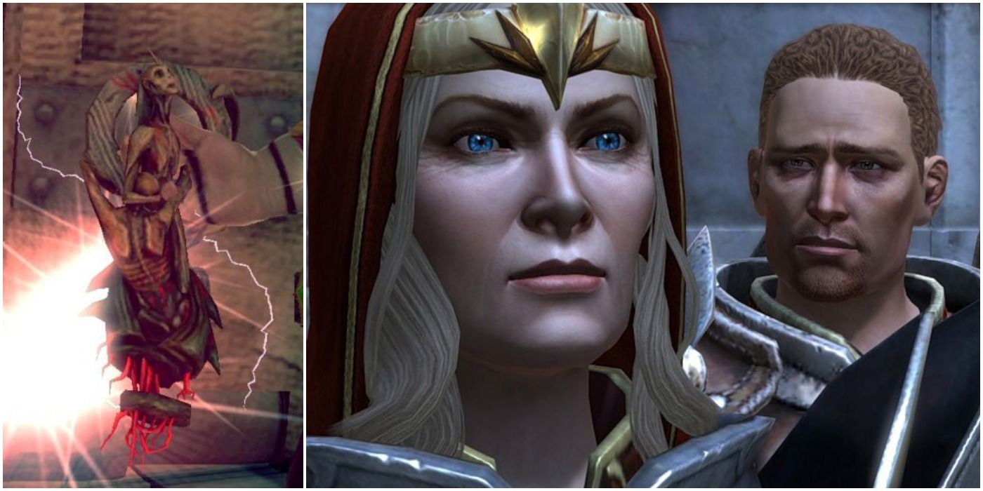 image of Knight-Commander Meredith and Cullen next to the Red Lyrium idol in Dragon Age II