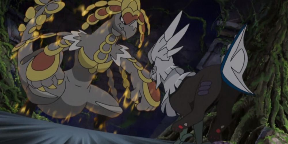 Totem Kommo-O battling Silvally in Pokemon anime