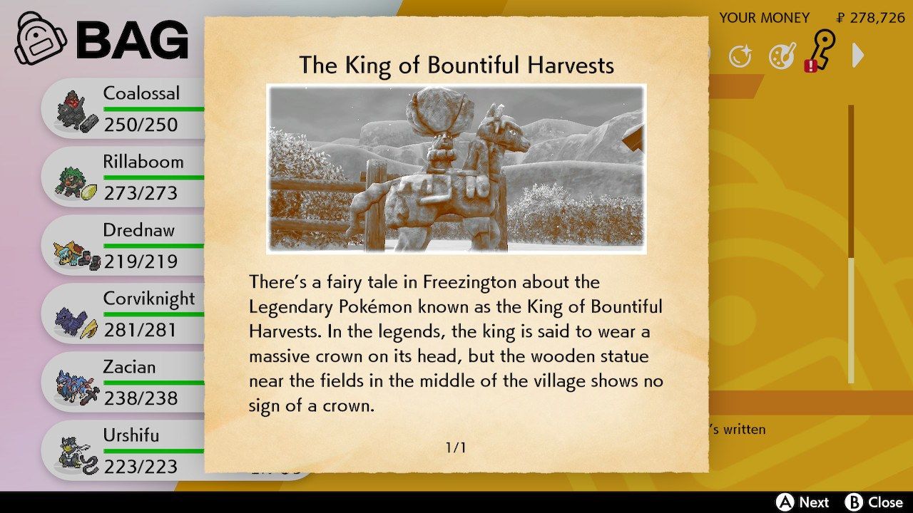 legendary clue crown tundra king of bountiful harvests calyrex quest