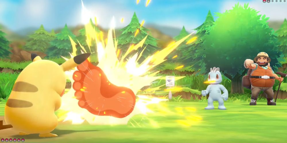Machop using Low Kick in Pokemon Lets Go Pikachu and Eevee