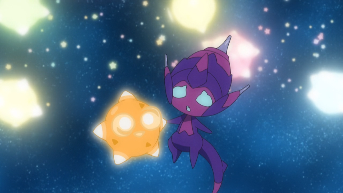 minior orange core with poipole in the anime