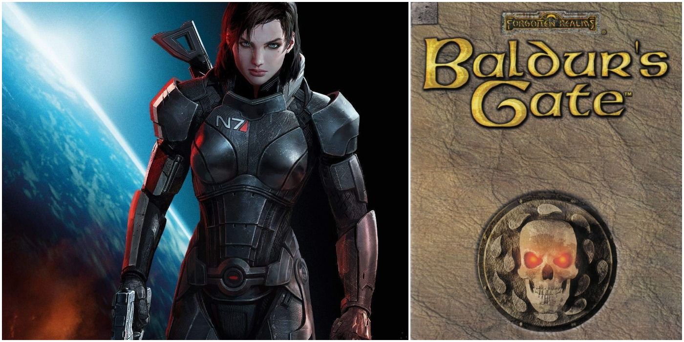 image of Commander Shepard from Mass Effect next to the Baldur's Gate 1 case art