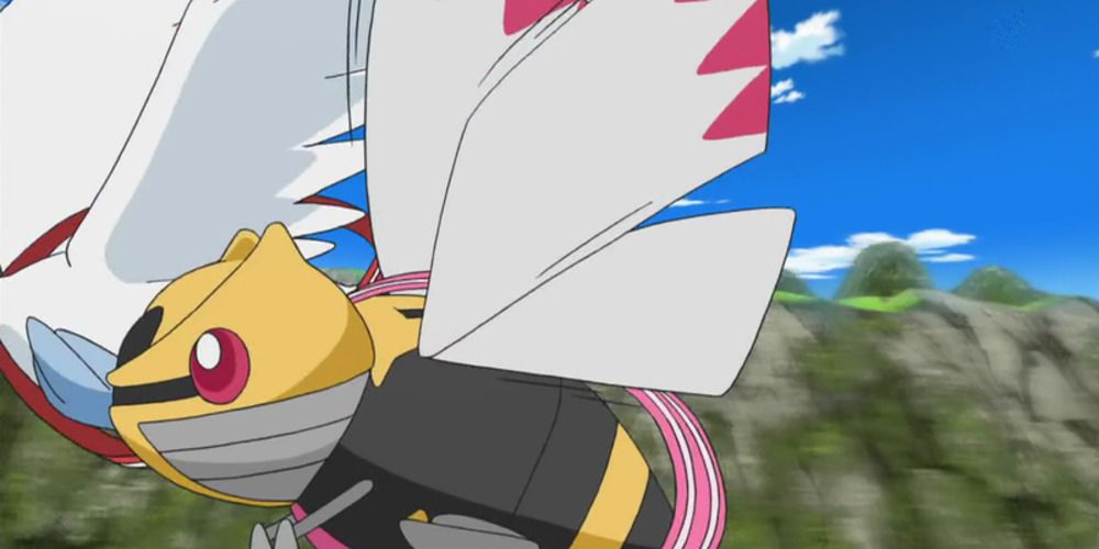 Ninjask racing a Swanna in Pokemon anime