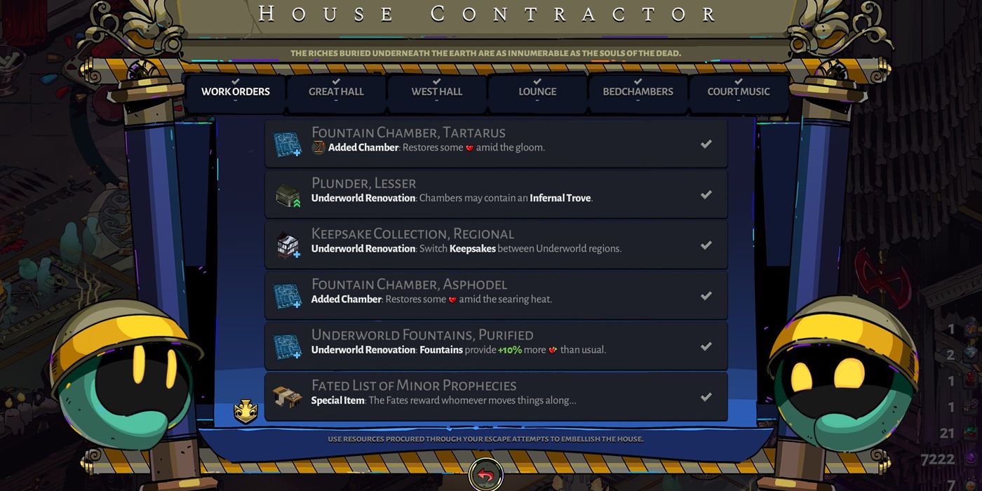 Hades: The House Contractor Menu