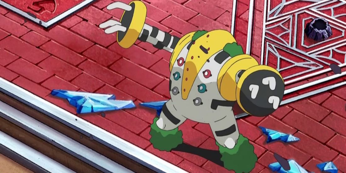 Regigigas stretching out its arms for a big hug in the Pokemon Anime