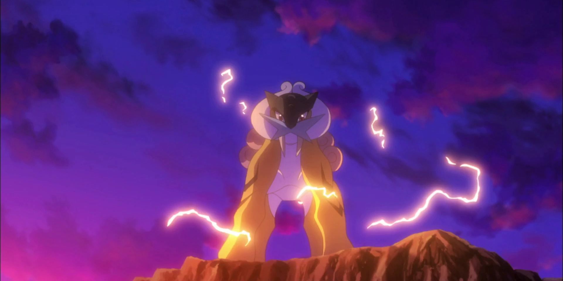 Pokemon Raikou Sparking Electricity on Mountaintop