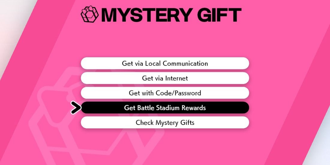 The Battle Stadium Reward section of Mystery Gift in in Pokemon Sword & Shield