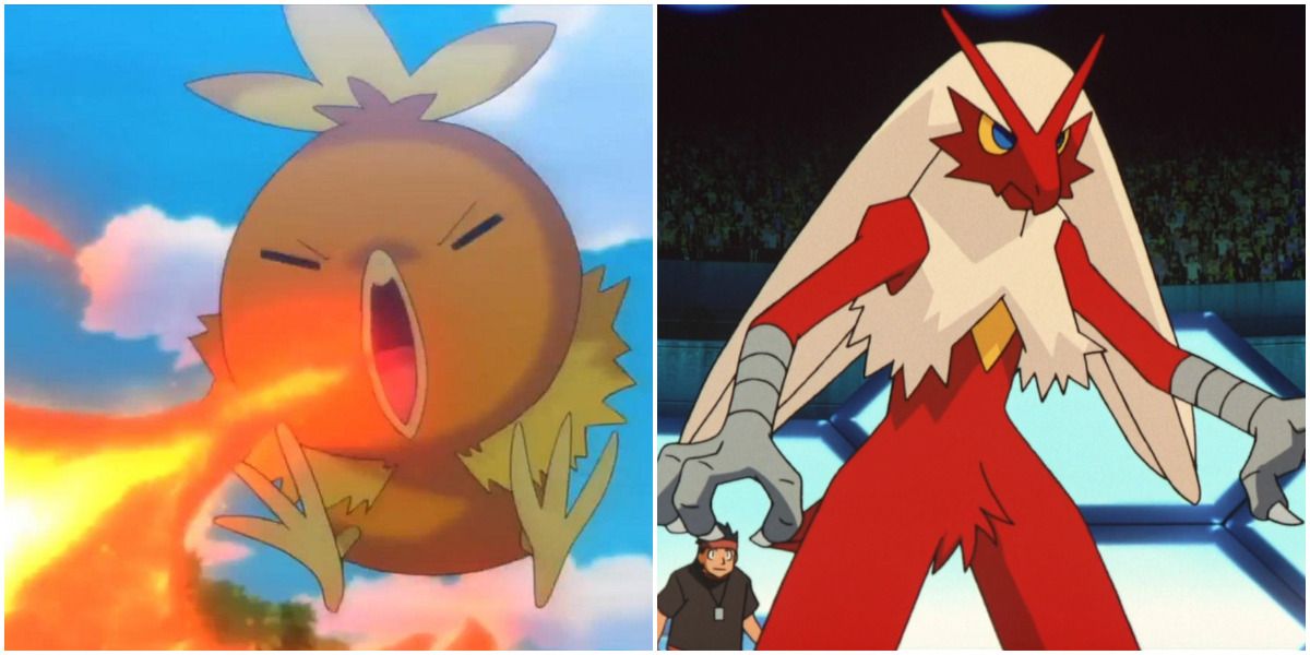Pokemon Torchic Breathing Fire and Standing Blaziken