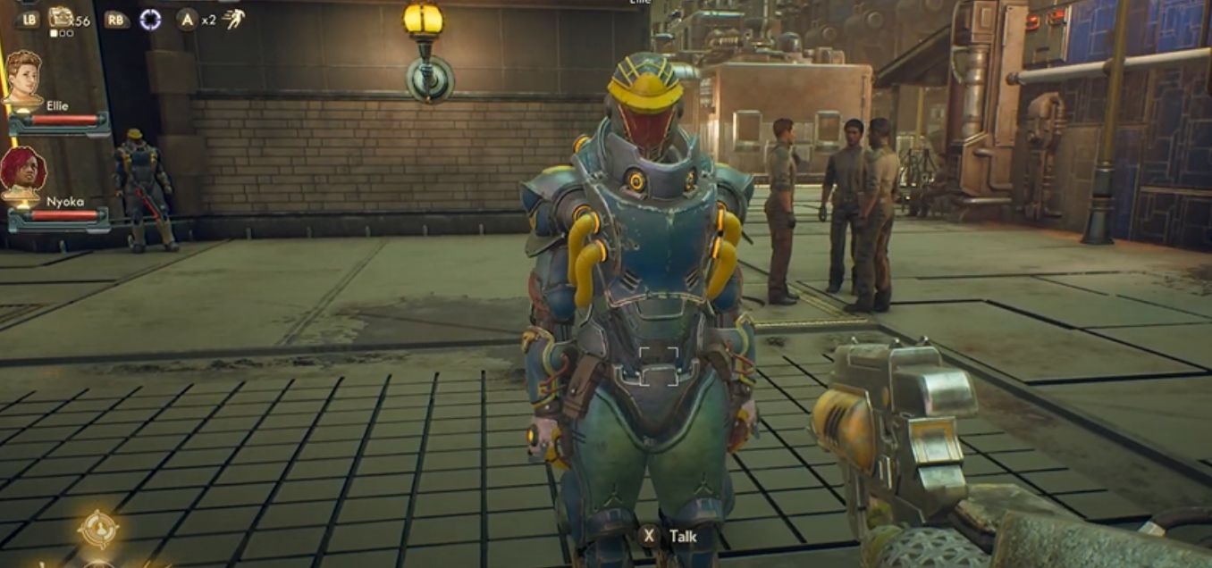 character standing in armor in street