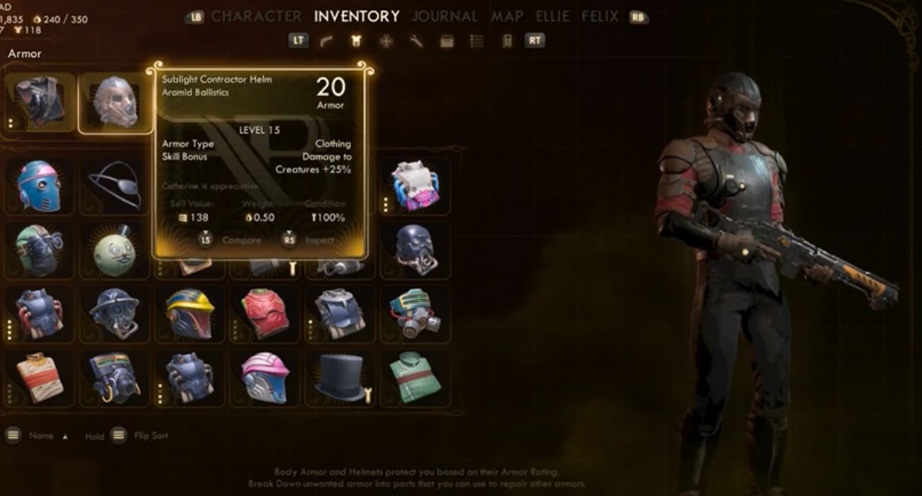 Outer Worlds Gear Menu
