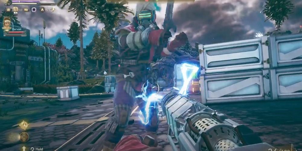 Shock Cannon being used in Outer Worlds