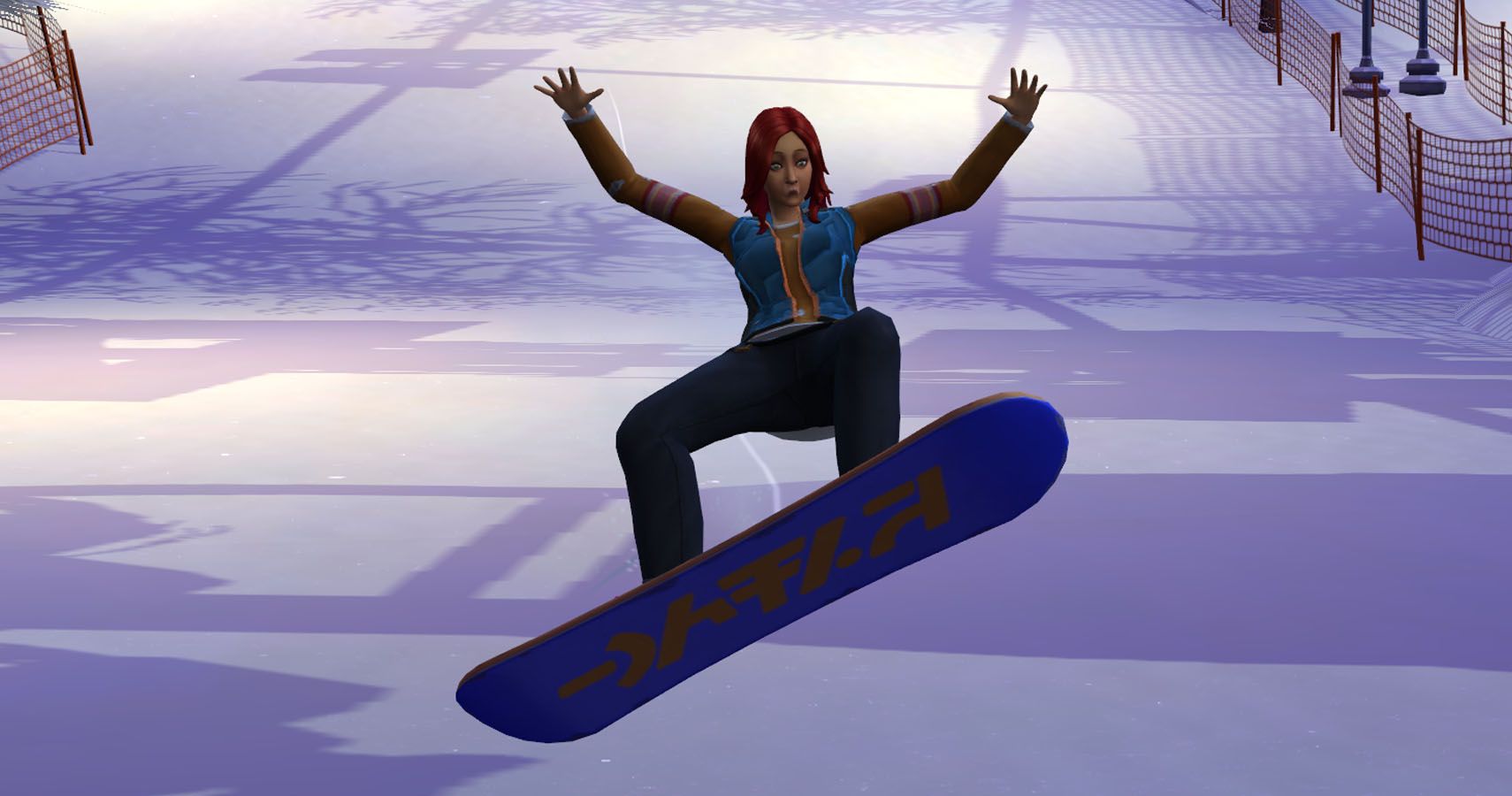 Katrina falling while snowboarding.