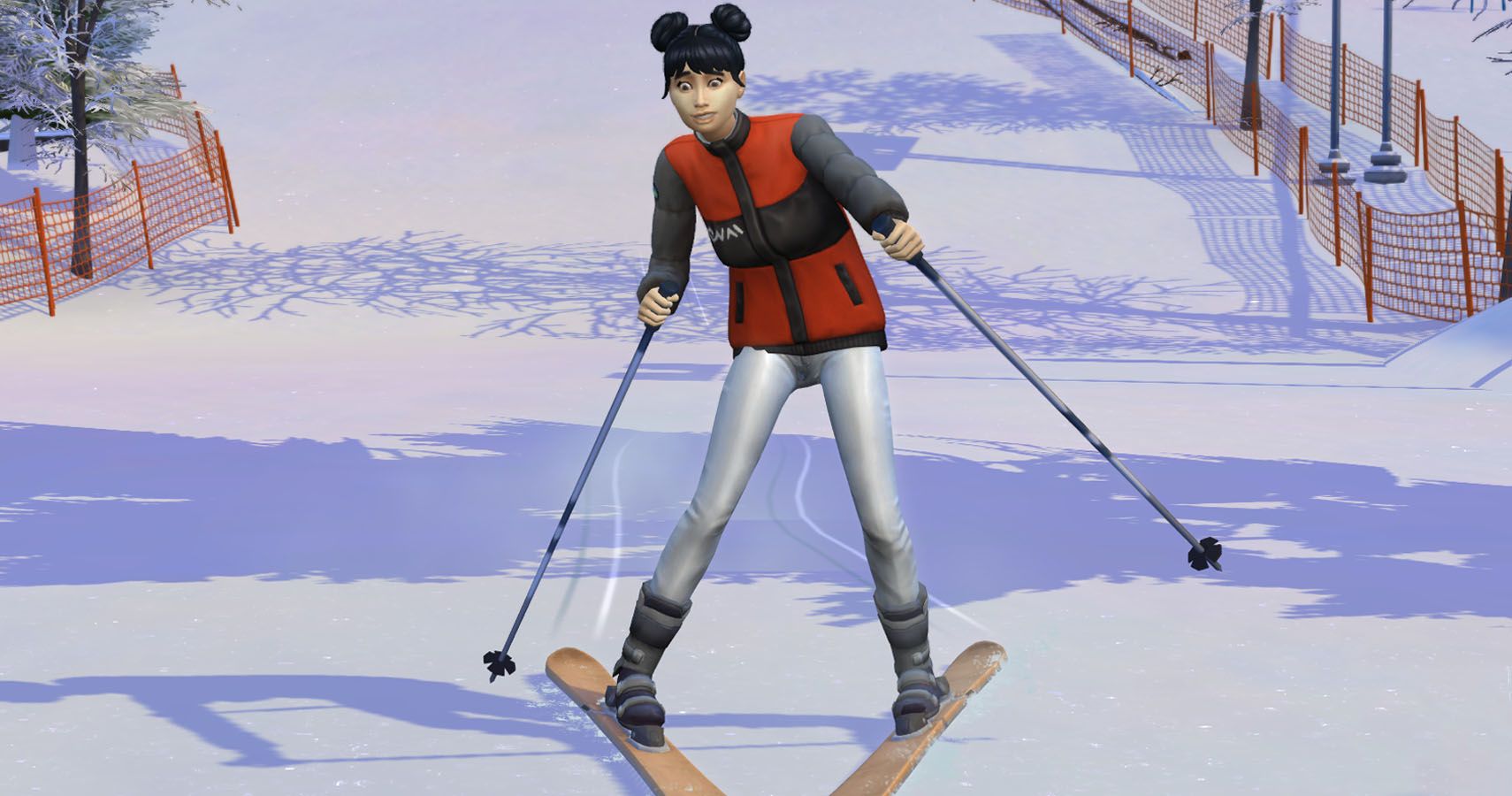 skiing sim in winter clothing
