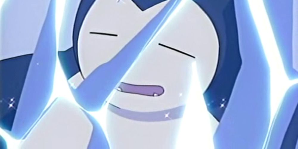 A Frozen Snorlax using Rest in Pokemon anime