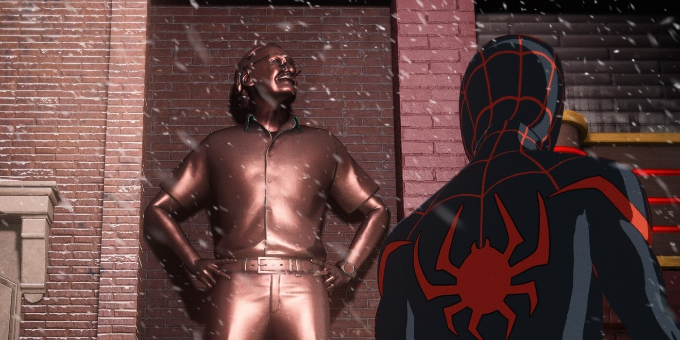 Stan Lee's statue in Miles' Morales