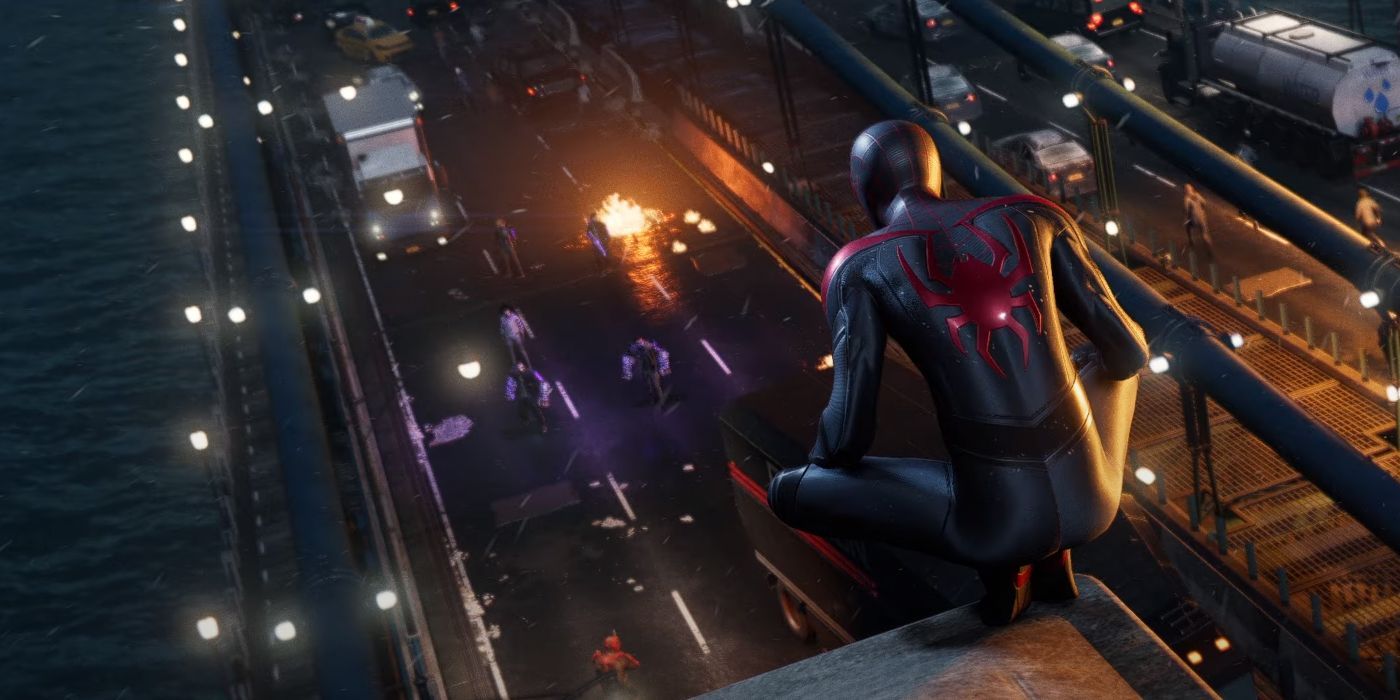 Miles Morales overlooking a bridge