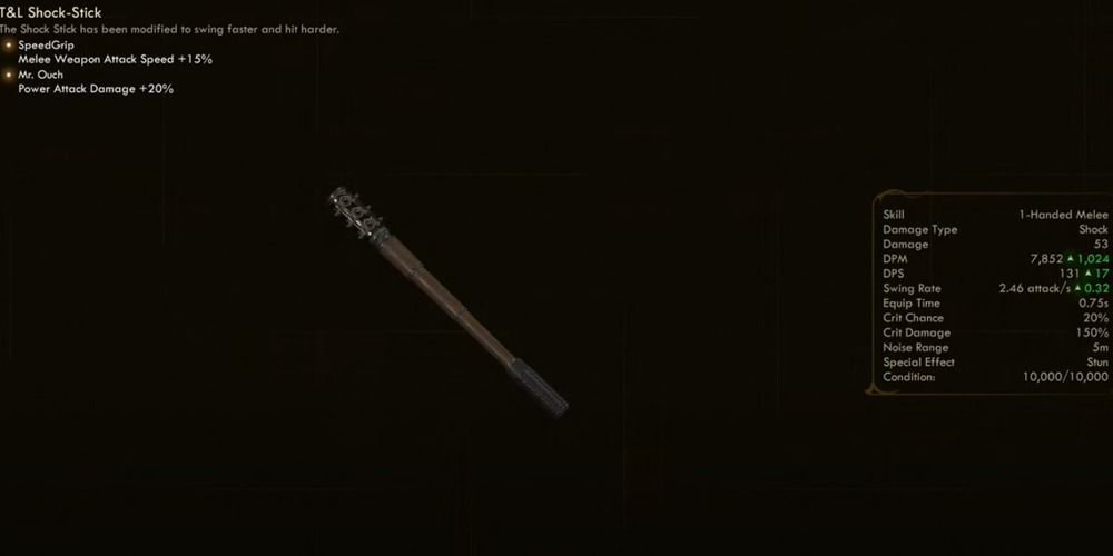 Stun Baton stat screen in Outer Worlds