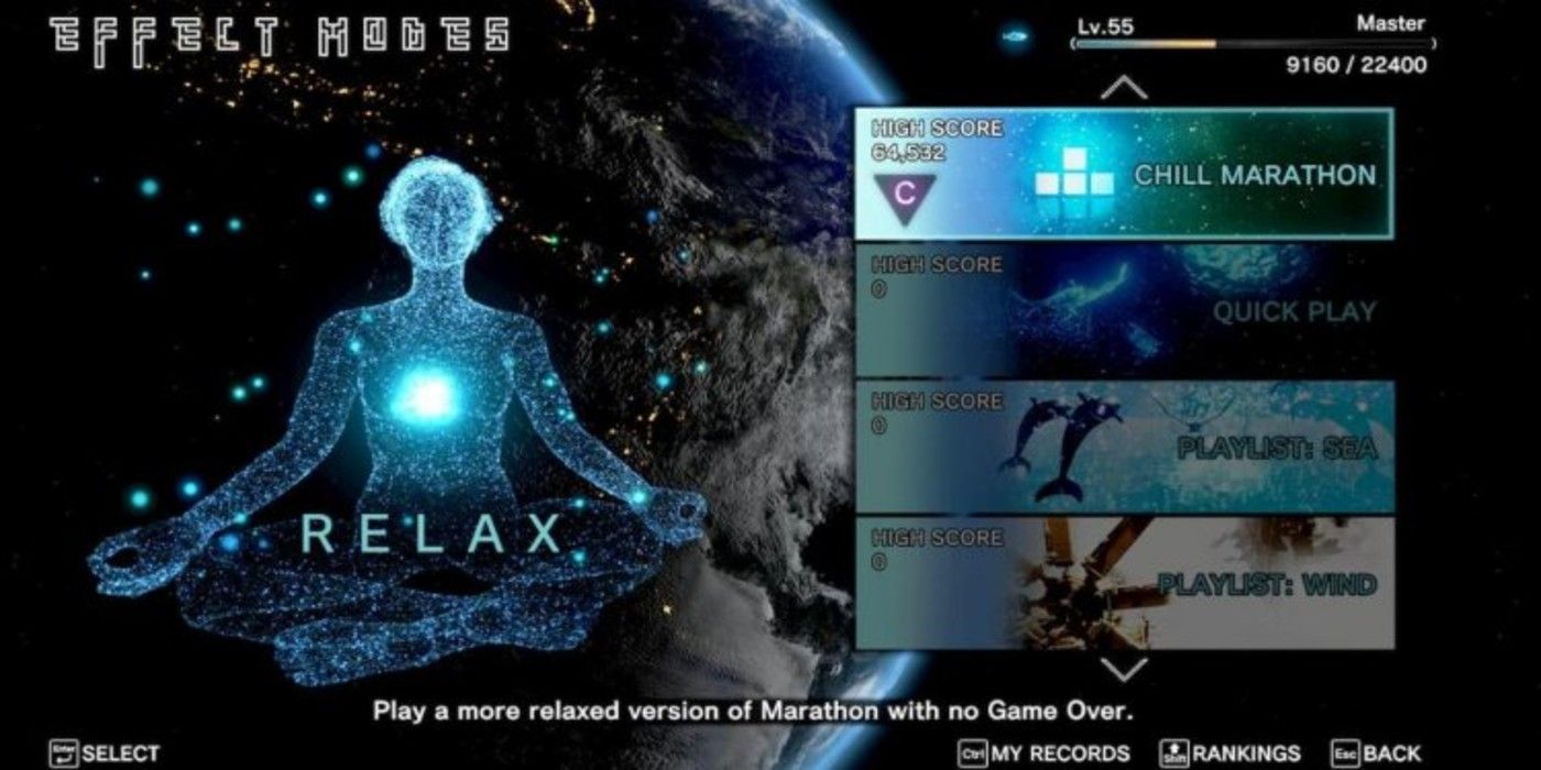 Tetris Effect Relax Mode selection screen