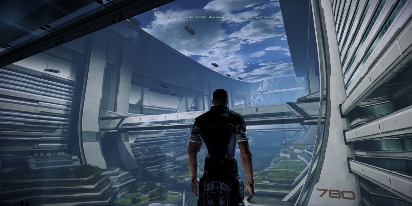 image of Shepard looking over the Citadel in Mass Effect