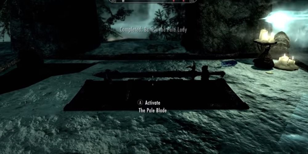 The Pale Blade on its pedestal in Skyrim